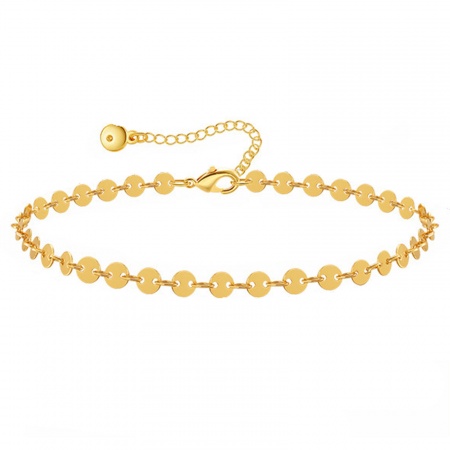 Bild von 1 Strang Umweltfreundliche Vakuumbeschichtung Einfach und lässig Ins Stil 18K Echtgold plattiert Messing Textilgliederkette Kette Rund Fußketten Für Frauen 22cm lang