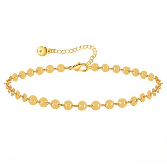Picture of 1 Piece Eco-friendly Vacuum Plating Simple & Casual Ins Style 18K Real Gold Plated Brass Textured Chain Round Anklet For Women 22cm(8 5/8") long