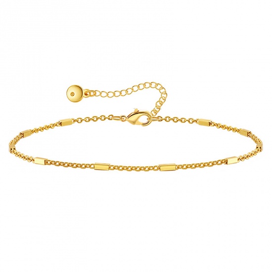 Picture of 1 Piece Eco-friendly Vacuum Plating Simple & Casual Ins Style 18K Real Gold Plated Brass Link Cable Chain Tube Anklet For Women 22cm(8 5/8") long