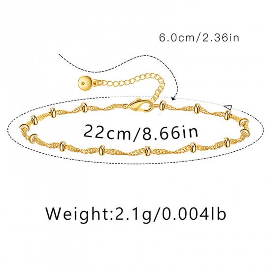 Picture of 1 Piece Eco-friendly Vacuum Plating Simple & Casual Ins Style 18K Real Gold Plated Brass Ball Chain Wave Anklet For Women 22cm(8 5/8") long