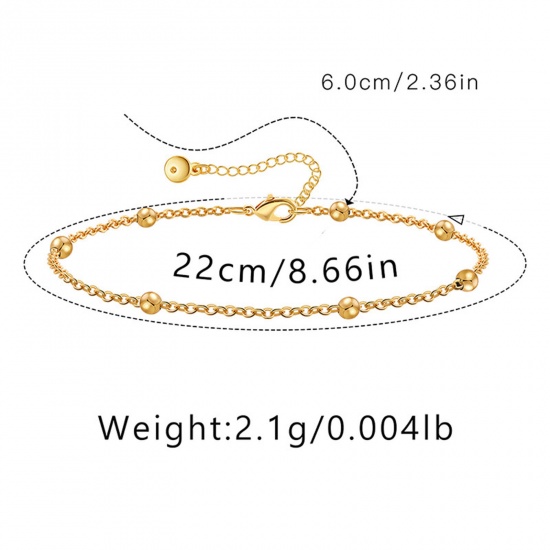 Picture of 1 Piece Eco-friendly Vacuum Plating Simple & Casual Ins Style 18K Real Gold Plated Brass Ball Chain Anklet For Women 22cm(8 5/8") long