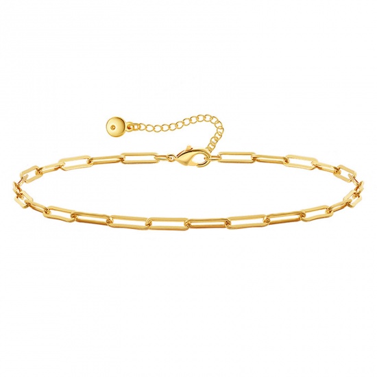 Picture of 1 Piece Eco-friendly Vacuum Plating Simple & Casual Ins Style 18K Real Gold Plated Brass Paperclip Chain Anklet For Women 22cm(8 5/8") long