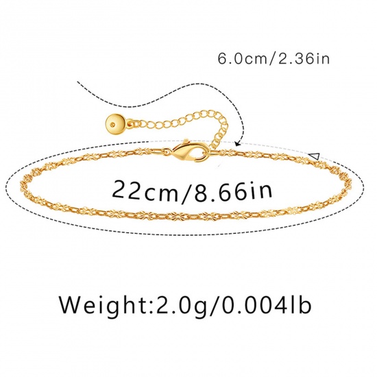 Picture of 1 Piece Eco-friendly Vacuum Plating Simple & Casual Ins Style 18K Real Gold Plated Brass Textured Chain Anklet For Women 22cm(8 5/8") long