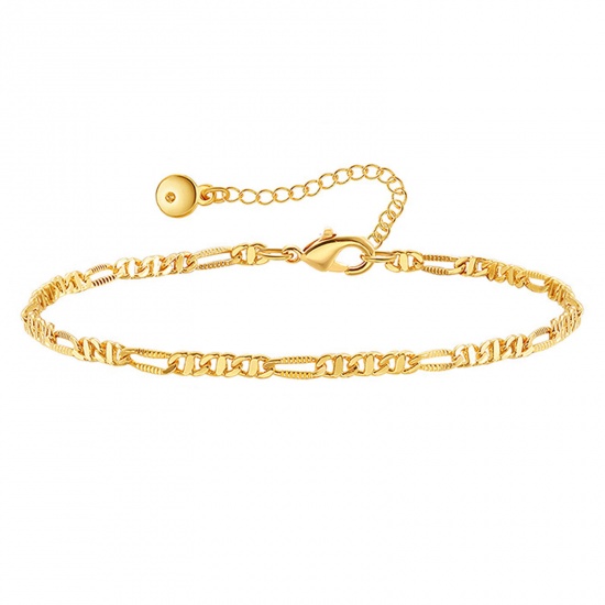 Picture of 1 Piece Eco-friendly Vacuum Plating Simple & Casual Ins Style 18K Real Gold Plated Brass Pig Nose Chain Anklet For Women 22cm(8 5/8") long