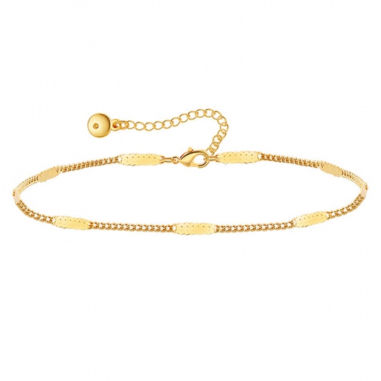 Picture of 1 Piece Eco-friendly Vacuum Plating Simple & Casual Ins Style 18K Real Gold Plated Brass Curb Link Chain Anklet For Women 22cm(8 5/8") long