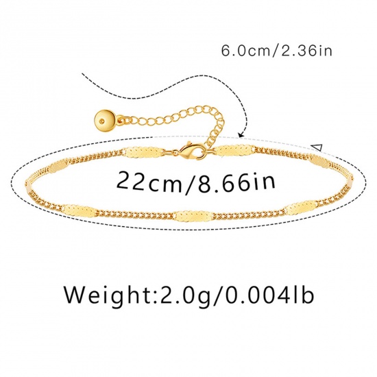 Picture of 1 Piece Eco-friendly Vacuum Plating Simple & Casual Ins Style 18K Real Gold Plated Brass Curb Link Chain Anklet For Women 22cm(8 5/8") long