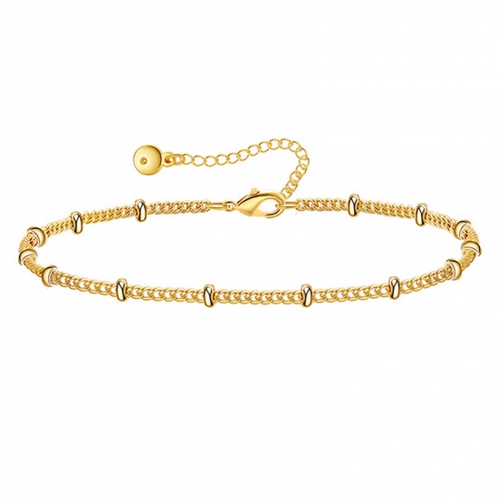 Picture of 1 Piece Eco-friendly Vacuum Plating Simple & Casual Ins Style 18K Real Gold Plated Brass Ball Chain Anklet For Women 22cm(8 5/8") long