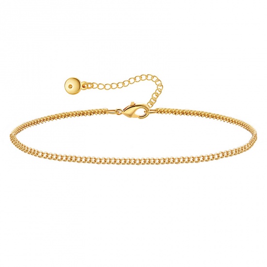Picture of 1 Piece Eco-friendly Vacuum Plating Simple & Casual Ins Style 18K Real Gold Plated Brass Link Cable Chain Anklet For Women 22cm(8 5/8") long
