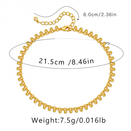 Picture of 1 Piece Eco-friendly Vacuum Plating Simple & Casual Ins Style 18K Real Gold Plated Brass Double Link Curb Chain Tassel Anklet For Women 22cm(8 5/8") long