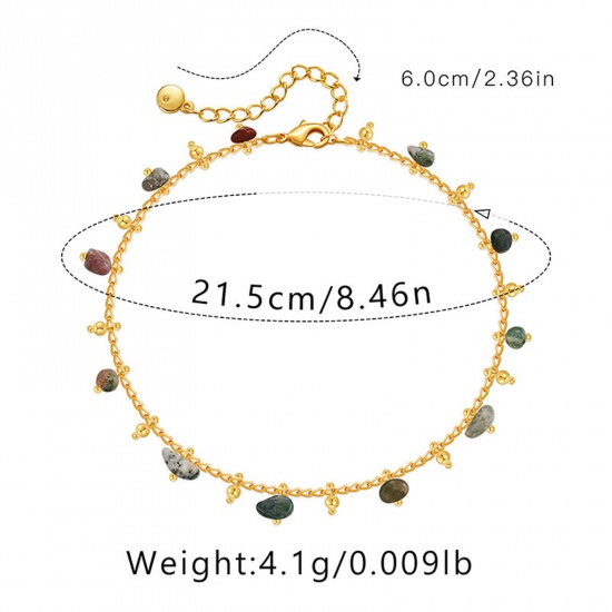 Picture of 1 Piece Eco-friendly Vacuum Plating Ethnic Style Boho Chic Bohemia 18K Real Gold Plated Brown Stone & Brass Curb Link Chain Irregular Tassel Anklet For Women Party 21.5cm(8 4/8") long