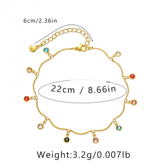 Immagine di 1 Piece Eco-friendly Vacuum Plating Simple & Casual Boho Chic Bohemia 18K Real Gold Plated Multicolor Brass & Rhinestone Tassel Wave Anklet For Women Graduation 22cm(8 5/8") long