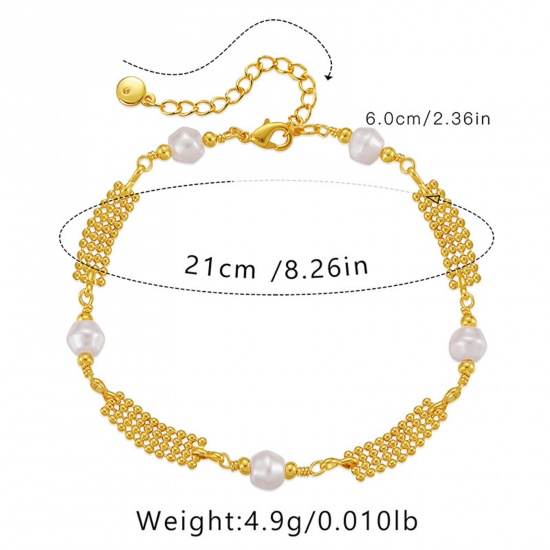 Immagine di 1 Piece Eco-friendly Vacuum Plating Retro Boho Chic Bohemia 18K Real Gold Plated Brass & Acrylic Weave Textured Imitation Pearl Anklet For Women Graduation 21cm(8 2/8") long