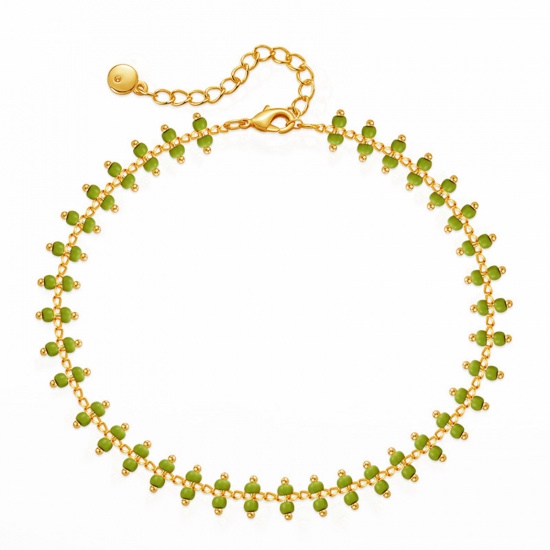 Immagine di 1 Piece Eco-friendly Vacuum Plating Simple & Casual Boho Chic Bohemia 18K Real Gold Plated Green Brass & Glass Tassel Beaded Anklet For Women Graduation 22cm(8 5/8") long