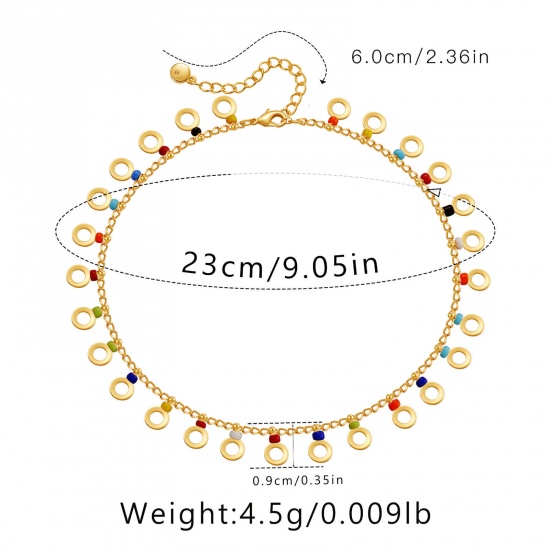 Immagine di 1 Piece Eco-friendly Vacuum Plating Ethnic Style Boho Chic Bohemia 18K Real Gold Plated Brass Tassel Circle Anklet For Women Graduation 23cm(9") long