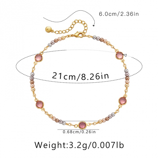 Immagine di 1 Piece Eco-friendly Vacuum Plating Simple & Casual Boho Chic Bohemia 18K Real Gold Plated Pink Brass Imitation Pearl Anklet For Women Graduation 21cm(8 2/8") long
