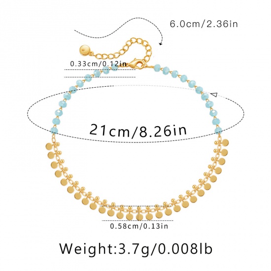 Immagine di 1 Piece Eco-friendly Vacuum Plating Ethnic Style Boho Chic Bohemia 18K Real Gold Plated Brass & Crystal Tassel Splicing Anklet For Women Graduation 21cm(8 2/8") long