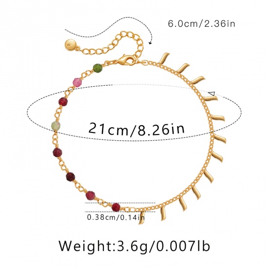 Immagine di 1 Piece Eco-friendly Vacuum Plating Ins Style Boho Chic Bohemia 18K Real Gold Plated Multicolor Stone & Brass Tassel Splicing Anklet For Women Graduation 21cm(8 2/8") long