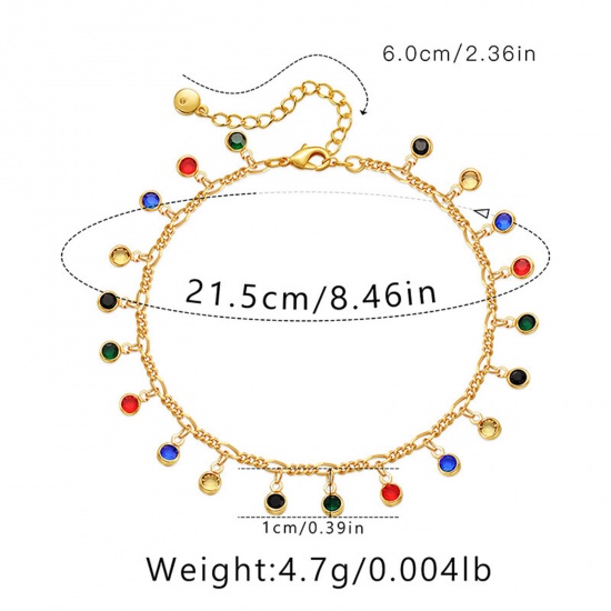 Immagine di 1 Piece Eco-friendly Vacuum Plating Sweet & Cute Boho Chic Bohemia 18K Real Gold Plated Multicolor Brass & Glass Tassel Round Anklet For Women Graduation 21cm(8 2/8") long