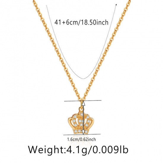 Immagine di 1 Pz Ecologico Retrò Retrò 18K Vero Oro Placcato Ottone & Strass Cavo Catena Corona Micro Spianare Collana con Ciondolo Per Donne Festa 40cm Lunghezza