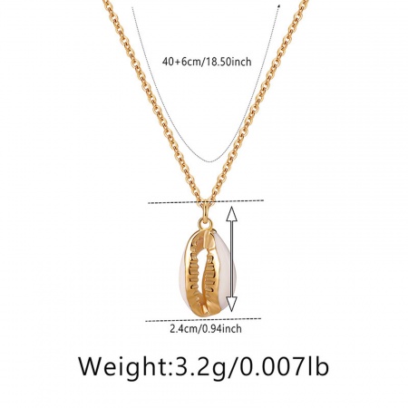 Picture of 1 Piece Eco-friendly Retro Retro 18K Real Gold Plated Brass Link Cable Chain Shell Pendant Necklace For Women Party 40cm(15 6/8") long