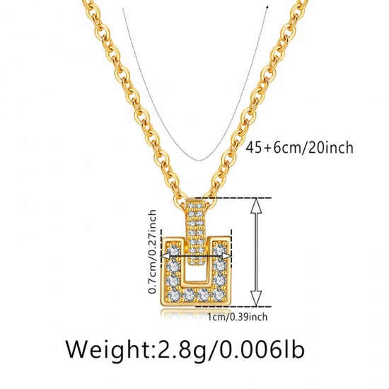 Immagine di 1 Pz Ecologico Retrò Retrò 18K Vero Oro Placcato Ottone & Strass Cavo Catena Serratura Micro Spianare Collana con Ciondolo Per Donne Festa 45cm Lunghezza