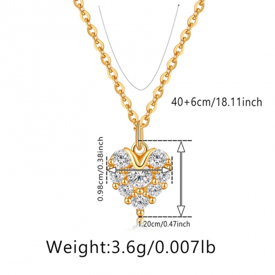 Immagine di 1 Pz Ecologico Retrò Retrò 18K Vero Oro Placcato Ottone & Strass Cavo Catena Cuore Micro Spianare Collana con Ciondolo Per Donne Festa 40cm Lunghezza