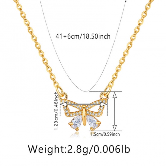 Immagine di 1 Pz Ecologico Retrò Retrò 18K Vero Oro Placcato Ottone & Strass Cavo Catena Cravatta a Farfalla Micro Spianare Collana con Ciondolo Per Donne Festa 41cm Lunghezza