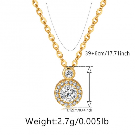 Immagine di 1 Pz Ecologico Retrò Retrò 18K Vero Oro Placcato Ottone & Strass Cavo Catena Tondo Micro Spianare Collana con Ciondolo Per Donne Festa 39cm Lunghezza