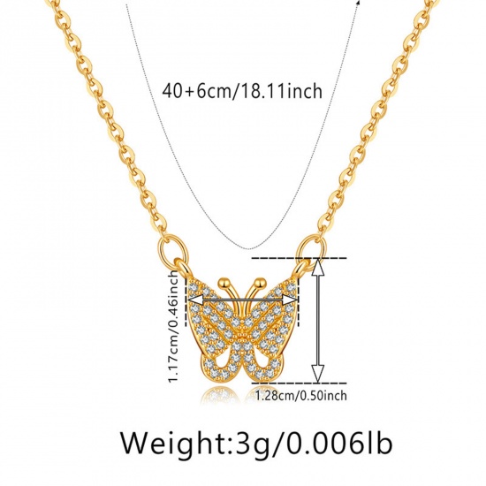 Immagine di 1 Pz Ecologico Retrò Retrò 18K Vero Oro Placcato Ottone & Strass Cavo Catena Farfalla Micro Spianare Collana con Ciondolo Per Donne Festa 40cm Lunghezza