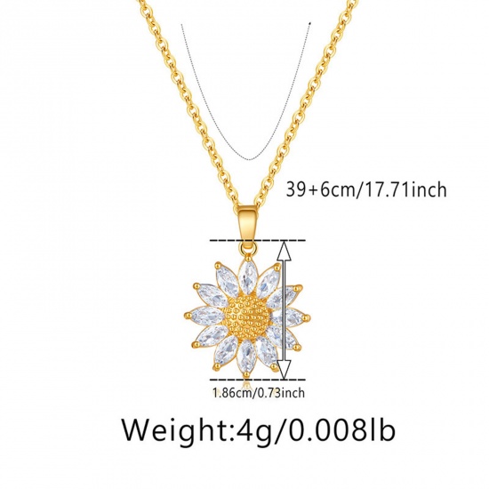 Immagine di 1 Pz Ecologico Retrò Retrò 18K Vero Oro Placcato Ottone & Strass Cavo Catena Girasole Micro Spianare Collana con Ciondolo Per Donne Festa 39cm Lunghezza