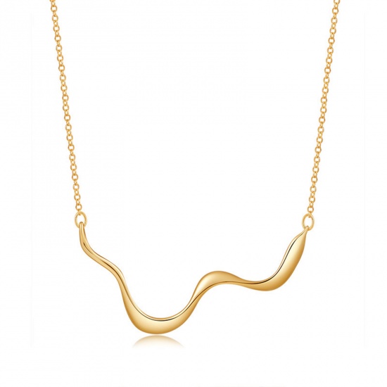 Immagine di 1 Pz Ecologico Retrò Retrò 18K Vero Oro Placcato Ottone Cavo Catena Curva Onda Collana con Ciondolo Per Donne Festa 40cm Lunghezza