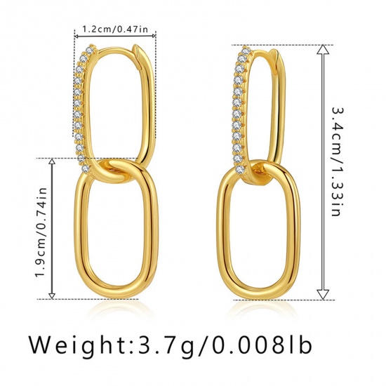 Immagine di 1 Paio Ecologico Semplice & Casual Stile Ins 18K Vero Oro Placcato Ottone & Strass Graffetta Ovale Orecchino Per Donne Festa 3.4cm x 1.2cm