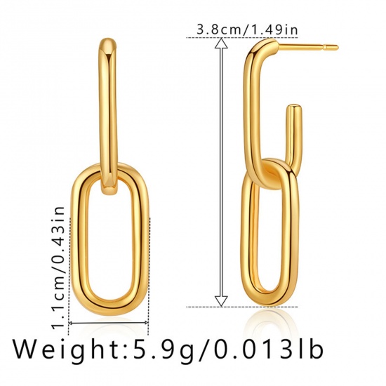 Immagine di 1 Paio Ecologico Semplice & Casual Stile Ins 18K Vero Oro Placcato Ottone Graffetta Ovale Orecchino Per Donne Festa 3.8cm x 1.1cm