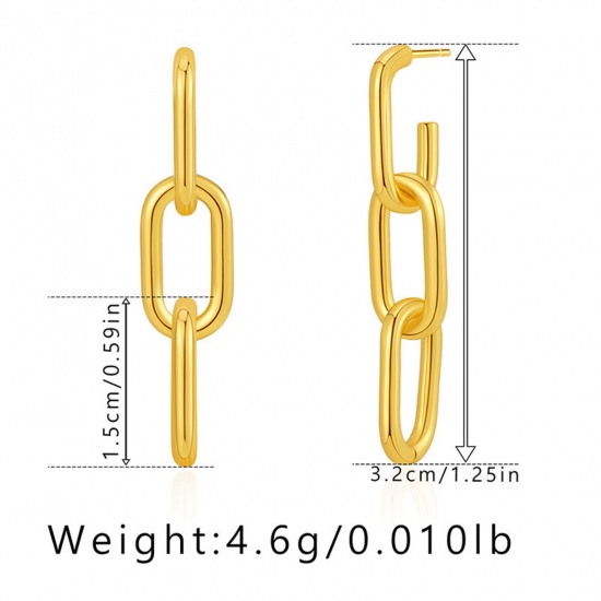 Immagine di 1 Paio Ecologico Semplice & Casual Stile Ins 18K Vero Oro Placcato Ottone Graffetta Ovale Orecchino Per Donne Festa 3.2cm x 1.5cm