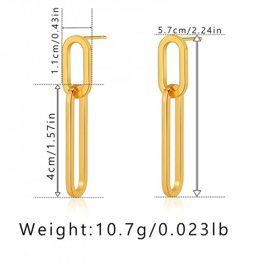 Immagine di 1 Paio Ecologico Semplice & Casual Stile Ins 18K Vero Oro Placcato Ottone Graffetta Ovale Orecchino Per Donne Festa 5.7cm x 1.1cm