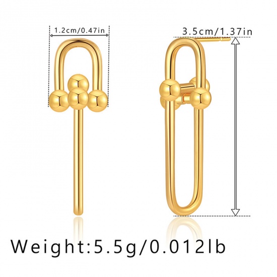 Immagine di 1 Paio Ecologico Semplice & Casual Stile Ins 18K Vero Oro Placcato Ottone Palla Ovale Orecchino Per Donne Festa 3.5cm x 1.2cm