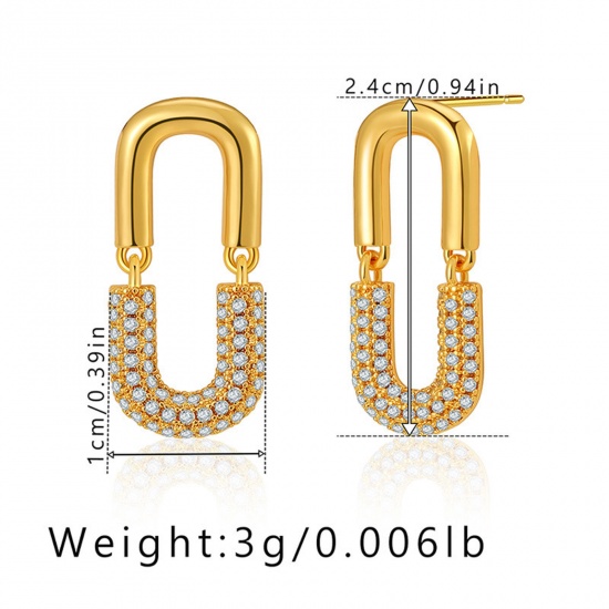 Immagine di 1 Paio Ecologico Semplice & Casual Stile Ins 18K Vero Oro Placcato Ottone & Strass Graffetta Ovale Orecchino Per Donne Festa 2.4cm x 1cm