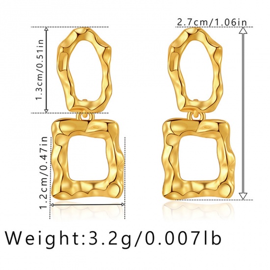 Immagine di 1 Paio Ecologico Semplice & Casual Martellato 18K Vero Oro Placcato Ottone Quadrato Ovale Orecchino Per Donne Festa 2.7cm x 1.2cm