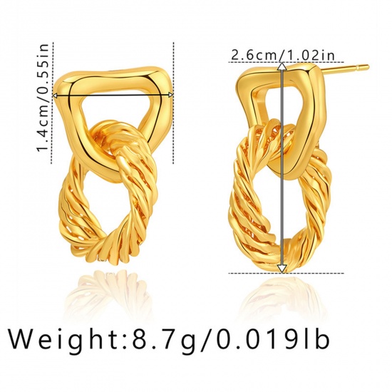 Immagine di 1 Paio Ecologico Semplice & Casual Stile Ins 18K Vero Oro Placcato Ottone Intrecciato Ovale Orecchino Per Donne Festa 2.6cm x 1.4cm