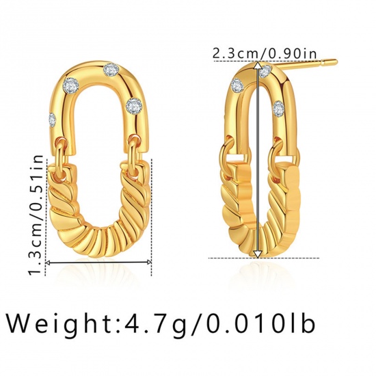 Immagine di 1 Paio Ecologico Semplice & Casual Stile Ins 18K Vero Oro Placcato Ottone & Strass Graffetta Ovale Orecchino Per Donne Festa 2.3cm x 1.3cm