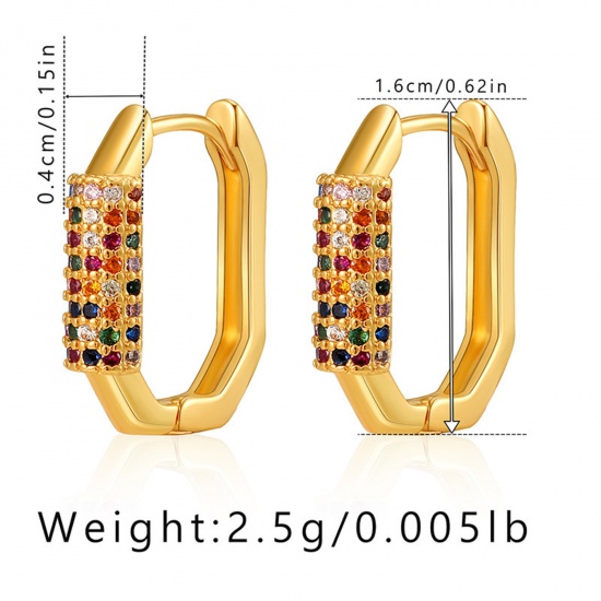 Immagine di 1 Paio Ecologico Semplice & Casual Stile Ins 18K Vero Oro Placcato Ottone & Strass Ottagono Ovale Orecchino Per Donne Festa 1.6cm