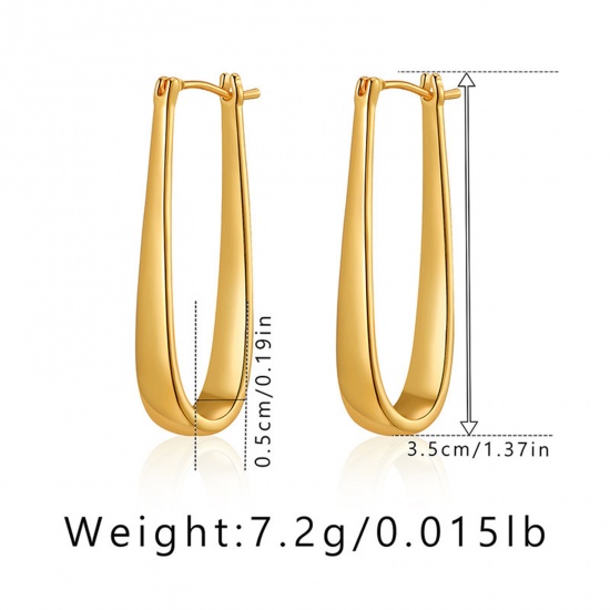 Immagine di 1 Paio Ecologico Semplice & Casual Stile Ins 18K Vero Oro Placcato Ottone Ovale Orecchino Per Donne Festa 3.5cm x 0.5cm