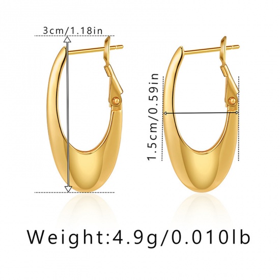 Immagine di 1 Paio Ecologico Semplice & Casual Stile Ins 18K Vero Oro Placcato Ottone Ovale Orecchino Per Donne Festa 3cm x 1.5cm