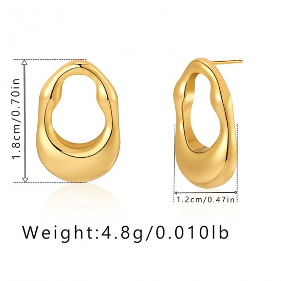 Immagine di 1 Paio Ecologico Semplice & Casual Stile Ins 18K Vero Oro Placcato Ottone Ovale Orecchino Per Donne Festa 1.8cm x 1.2cm