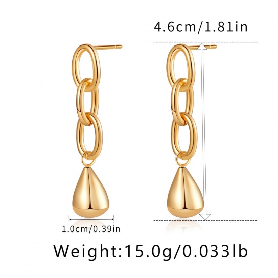 Immagine di 1 Paio Ecologico Semplice & Casual Stile Ins 18K Vero Oro Placcato Ottone Catena a Maglie Goccia Orecchino Per Donne Festa 4.6cm x 1cm