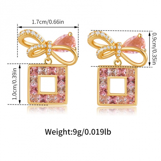 Immagine di 1 Paio Ecologico Dolce & Carino Stile Ins 18K Vero Oro Placcato Ottone & Strass Cravatta a Farfalla Quadrato Micro Spianare Orecchini a Perno Per Donne Festa 19mm x 17mm