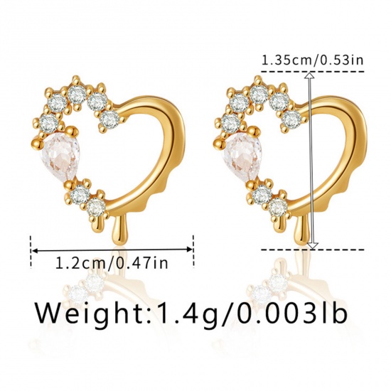 Immagine di 1 Paio Ecologico Dolce & Carino Stile Ins 18K Vero Oro Placcato Ottone & Strass Cuore Imitata Perla Orecchini a Perno Per Donne Festa 1.4cm x 1.2cm