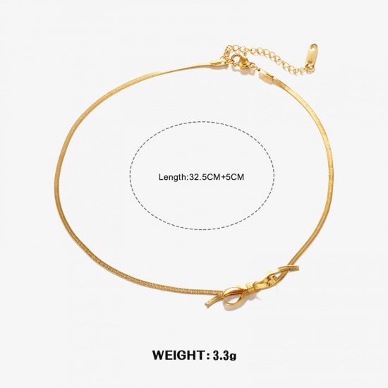 Picture of 1 Piece Vacuum Plating Stylish Simple 18K Gold Plated 304 Stainless Steel Snake Chain Bowknot Choker Necklace For Women Party 32.5cm(12 6/8") long