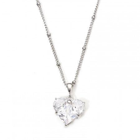 Picture of 1 Piece Eco-friendly Stylish Valentine's Day Real Gold Plated Transparent Clear Stainless Steel & Brass & Cubic Zirconia Ball Chain Heart Pendant Necklace For Women Engagement 45cm(17 6/8") long