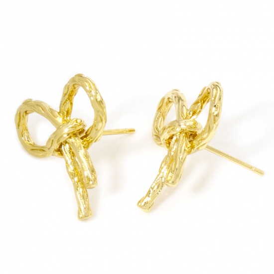 Immagine di 1 Paio Ecologico Elegante Stile Ins 18K Vero Oro Placcato Ottone Cravatta a Farfalla Orecchini a Perno Per Donne Festa 22mm x 20mm